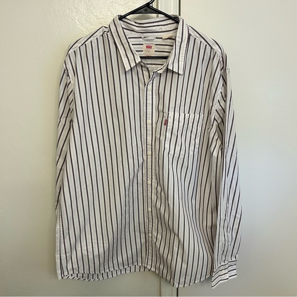 Levi's Classic One Pocket Men's XL Striped Button Down Shirt - White and Purple - Picture 3 of 12